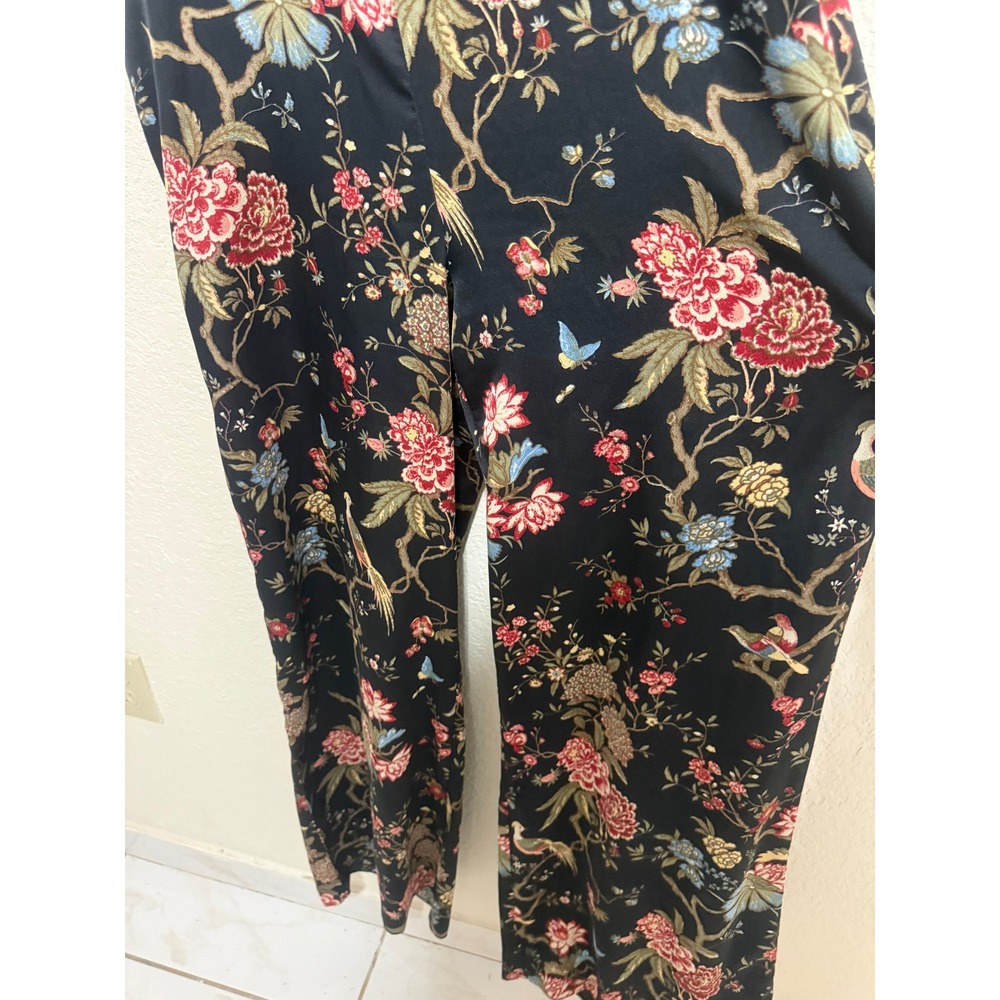 H&M Floral Bird Print Wide Leg Jumpsuit Black Flutter Sleeve V-Neck Size 8 - Picture 8 of 16